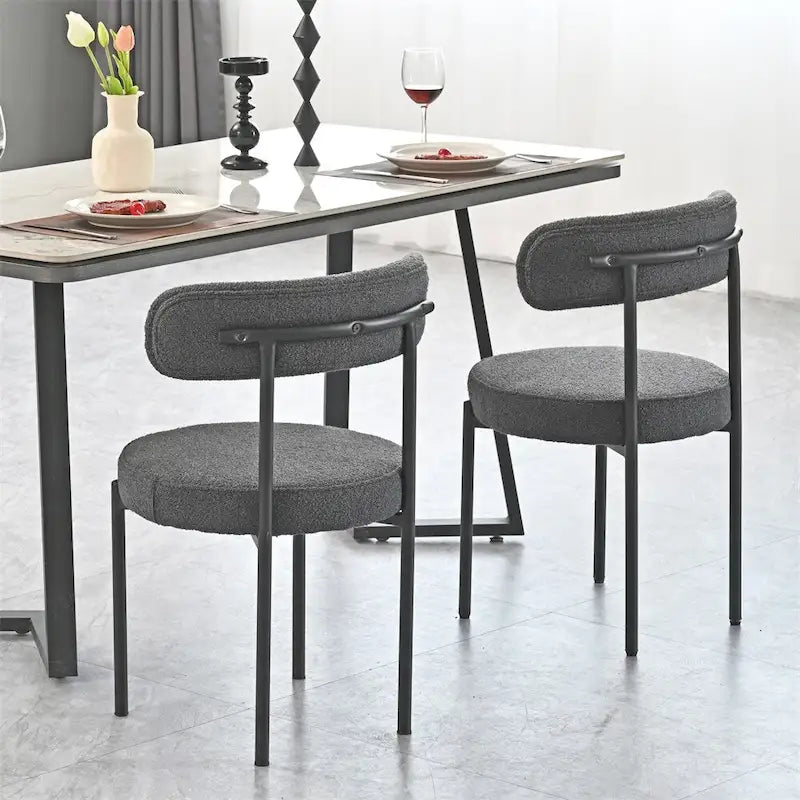 Chaise de salle à manger à dossier incurvé — Blanc / Gris / Vert / Marron, assise en velours, pieds en métal, lot de 2