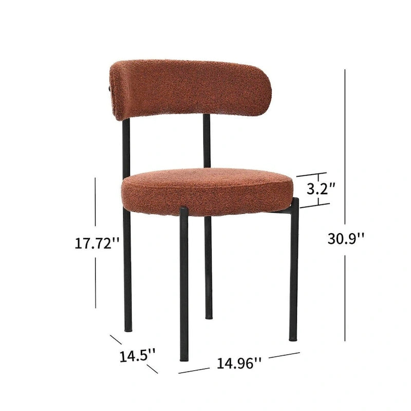 Chaise de salle à manger à dossier incurvé — Blanc / Gris / Vert / Marron, assise en velours, pieds en métal, lot de 2
