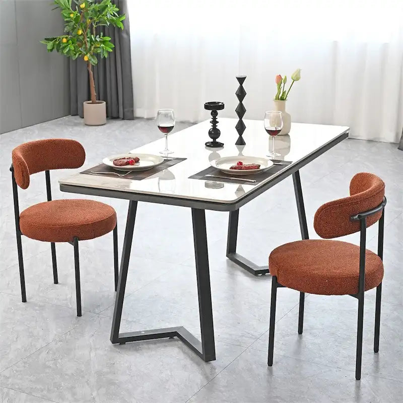 Chaise de salle à manger à dossier incurvé — Blanc / Gris / Vert / Marron, assise en velours, pieds en métal, lot de 2