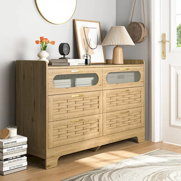 Commode en bois à tiroirs larges, naturelle, 4 tiroirs, simple