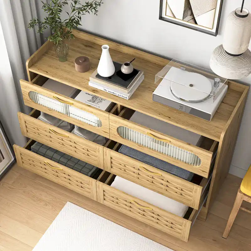 Commode en bois à tiroirs larges, naturelle, 4 tiroirs, simple