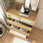 Commode en bois à tiroirs larges, naturelle, 4 tiroirs, simple