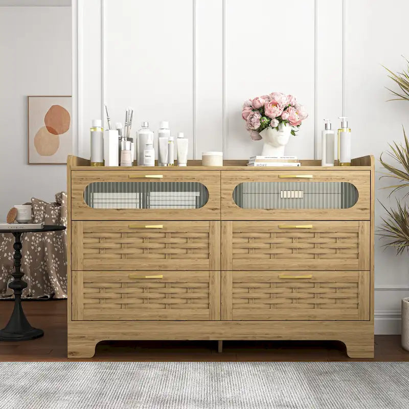 Commode en bois à tiroirs larges, naturelle, 4 tiroirs, simple