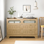 Commode en bois à tiroirs larges, naturelle, 4 tiroirs, simple