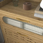 Commode en bois à tiroirs larges, naturelle, 4 tiroirs, simple