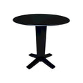 Table à dîner sur pied avec plateau à rabats ronds, finition charbon lavé, coloris noir/hickory, 2 à 4 places