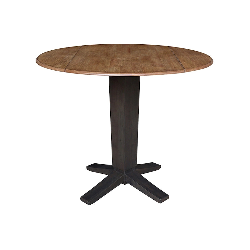 Table à dîner sur pied avec plateau à rabats ronds, finition charbon lavé, coloris noir/hickory, 2 à 4 places
