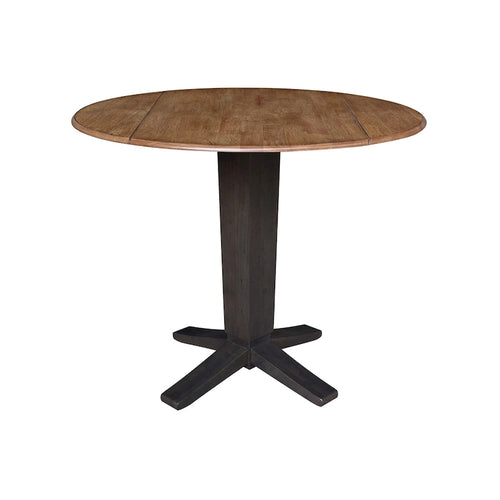 42 in Solid Wood Round Dual Drop Leaf Pedestal Counter Height Dining Table