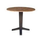 Table à dîner sur pied avec plateau à rabats ronds, finition charbon lavé, coloris noir/hickory, 2 à 4 places
