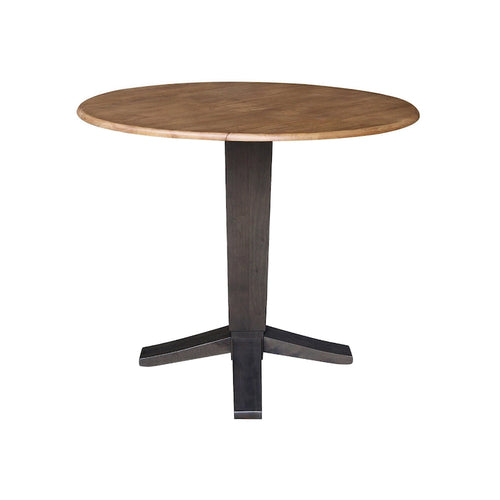 Table à dîner sur pied avec plateau à rabats ronds, finition charbon lavé, coloris noir/hickory, 2 à 4 places