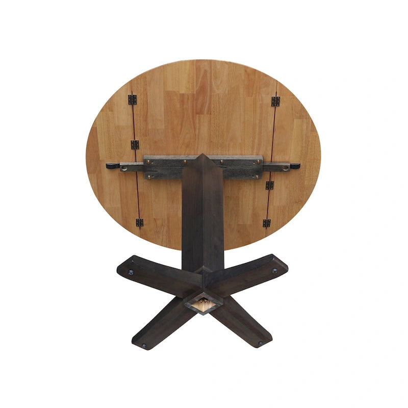 Table à dîner sur pied avec plateau à rabats ronds, finition charbon lavé, coloris noir/hickory, 2 à 4 places
