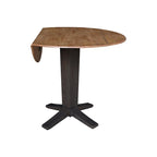 Table à dîner sur pied avec plateau à rabats ronds, finition charbon lavé, coloris noir/hickory, 2 à 4 places