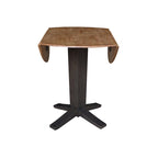 Table à dîner sur pied avec plateau à rabats ronds, finition charbon lavé, coloris noir/hickory, 2 à 4 places