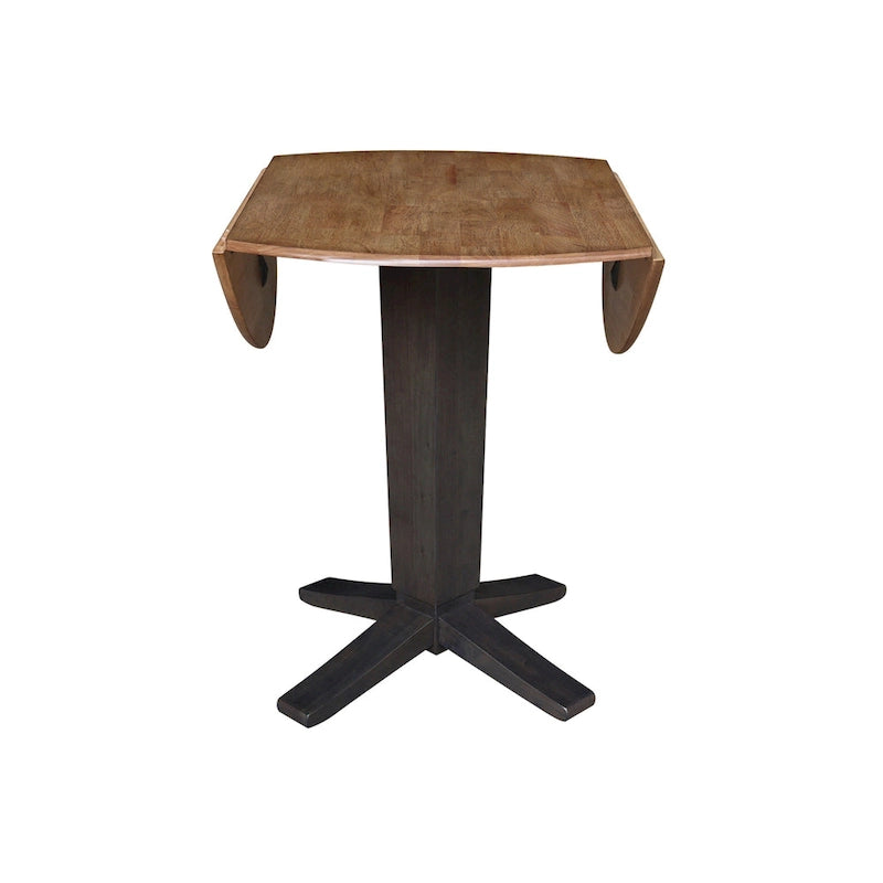 Table à dîner sur pied avec plateau à rabats ronds, finition charbon lavé, coloris noir/hickory, 2 à 4 places
