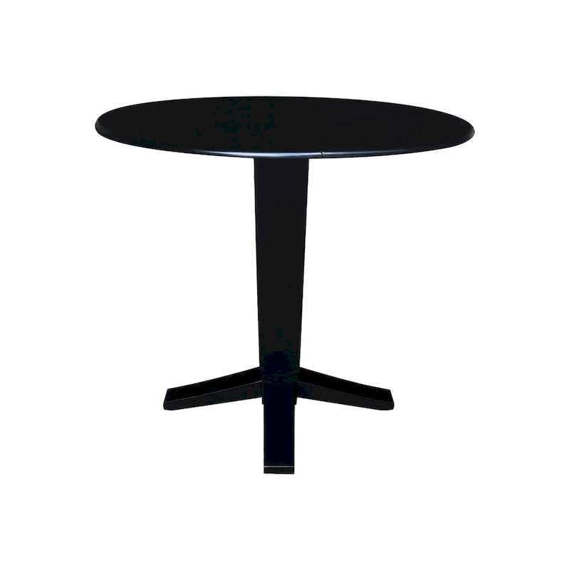 Table à dîner sur pied avec plateau à rabats ronds, finition charbon lavé, coloris noir/hickory, 2 à 4 places