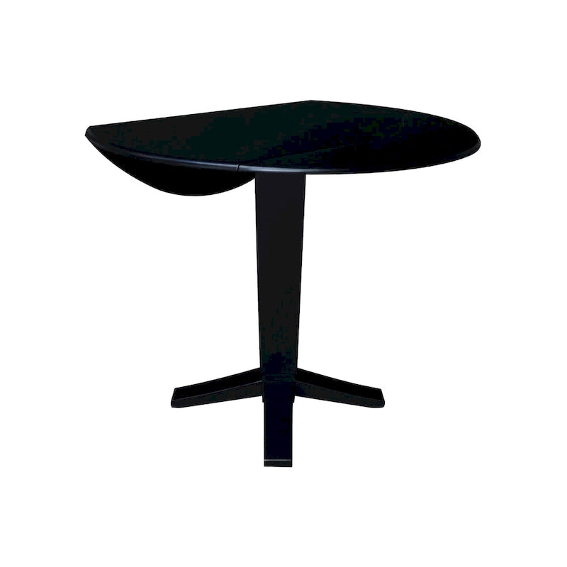 Table à dîner sur pied avec plateau à rabats ronds, finition charbon lavé, coloris noir/hickory, 2 à 4 places