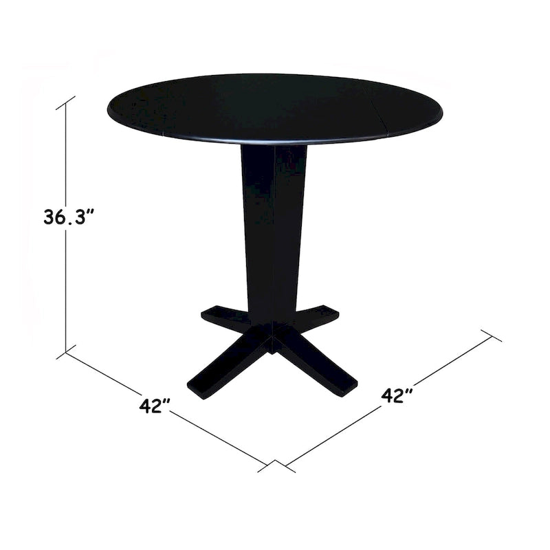 Table à dîner sur pied avec plateau à rabats ronds, finition charbon lavé, coloris noir/hickory, 2 à 4 places