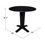 Table à dîner sur pied avec plateau à rabats ronds, finition charbon lavé, coloris noir/hickory, 2 à 4 places