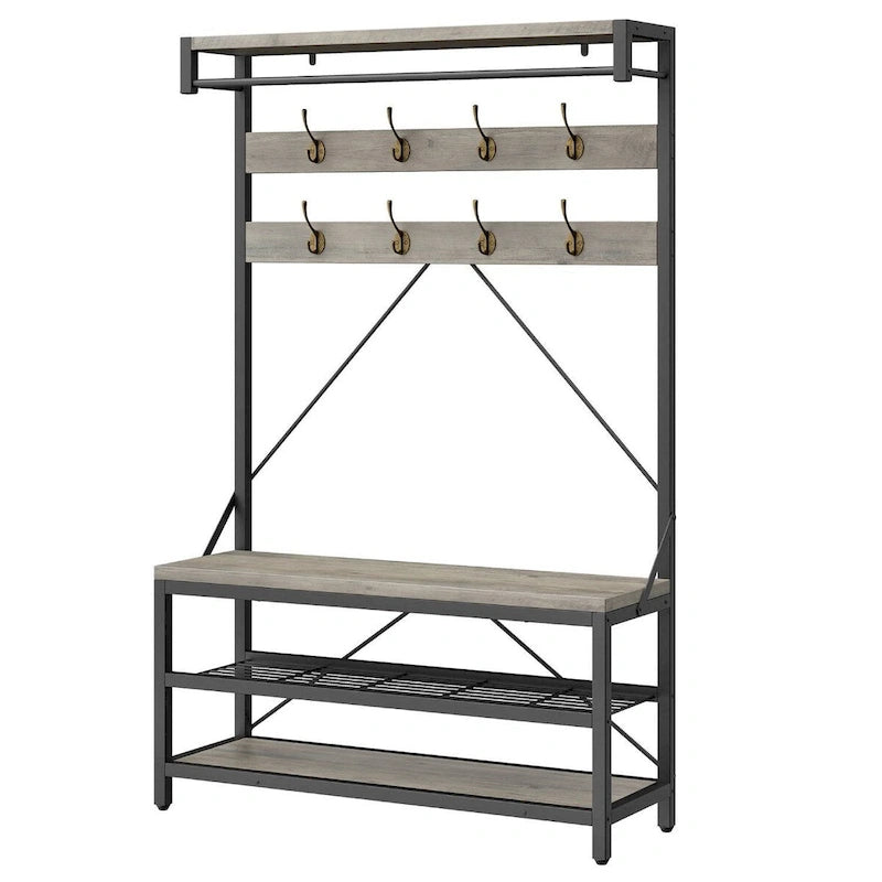 Porte-manteau et banc à chaussures noirs / gris / marrons pour couloir, 1 à 2 places