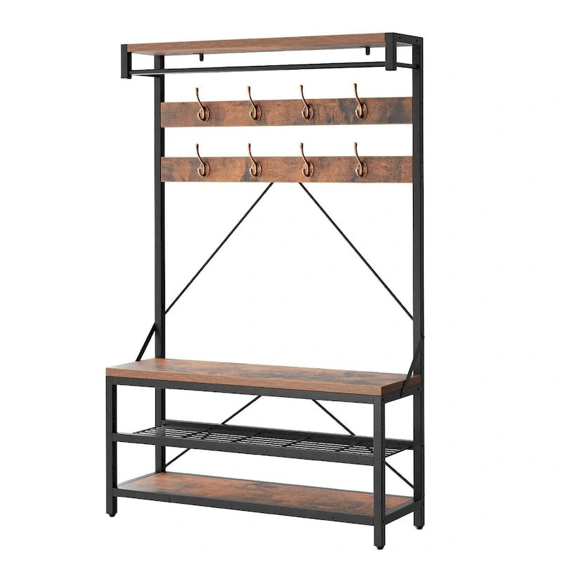 Porte-manteau et banc à chaussures noirs / gris / marrons pour couloir, 1 à 2 places