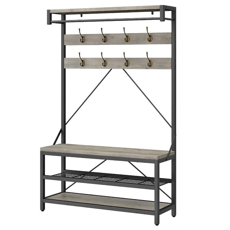 Porte-manteau et banc à chaussures noirs / gris / marrons pour couloir, 1 à 2 places
