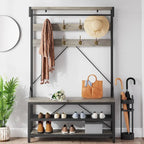 Porte-manteau et banc à chaussures noirs / gris / marrons pour couloir, 1 à 2 places