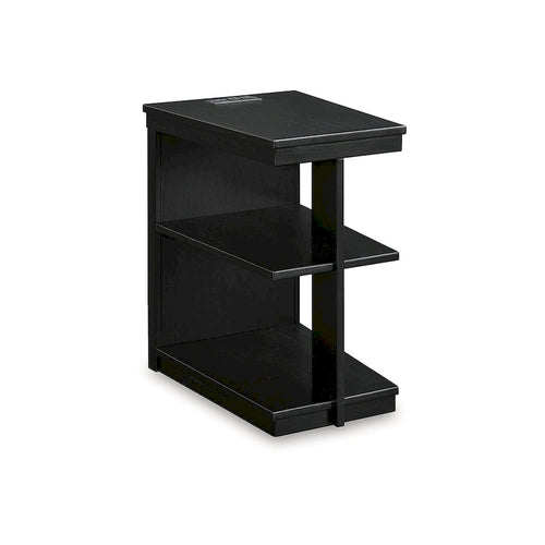 Table d'appoint contemporaine noire avec 2 étagères et chargement USB