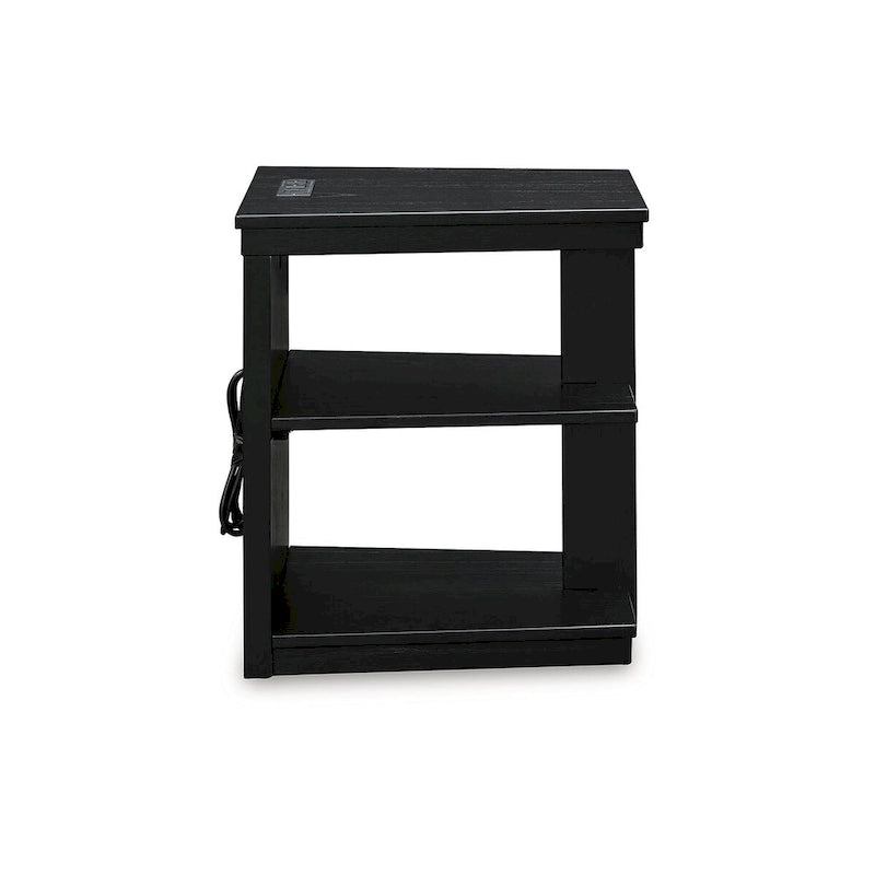 Table d'appoint contemporaine noire avec 2 étagères et chargement USB