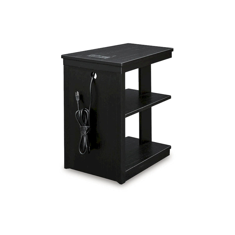 Table d'appoint contemporaine noire avec 2 étagères et chargement USB