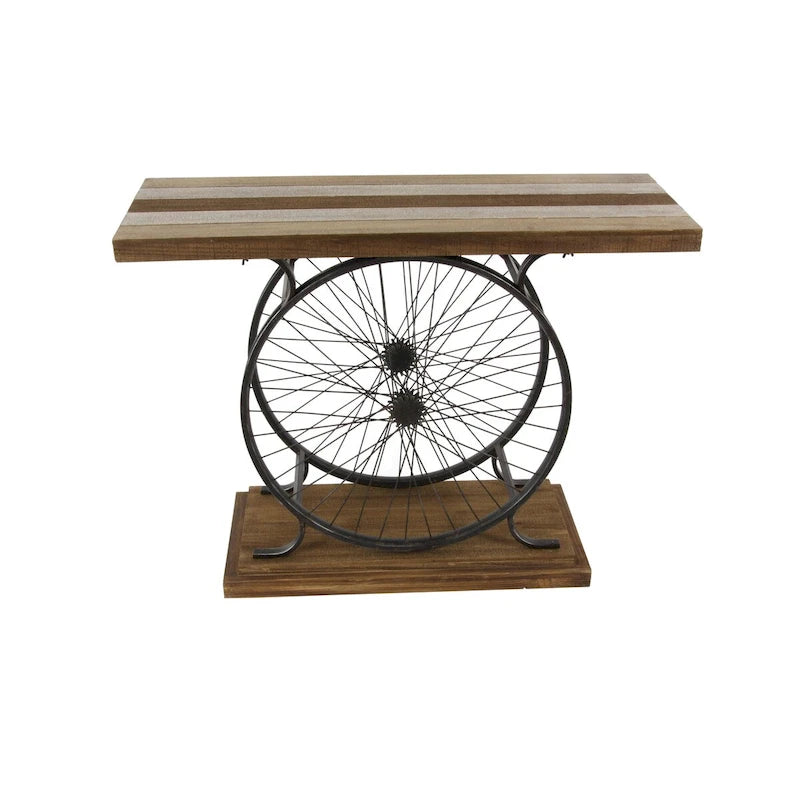 Console industrielle marron/bleu avec châssis à deux roues et base étagée