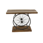 Console industrielle marron/bleu avec châssis à deux roues et base étagée