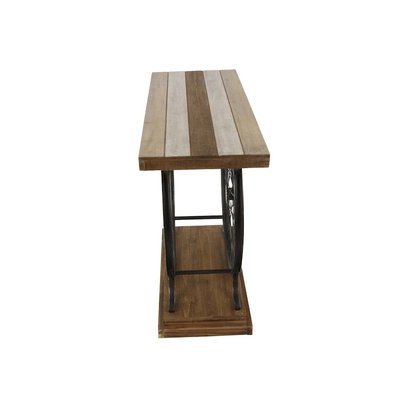 Console industrielle marron/bleu avec châssis à deux roues et base étagée