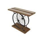 Console industrielle marron/bleu avec châssis à deux roues et base étagée