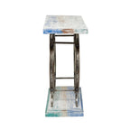 Console industrielle marron/bleu avec châssis à deux roues et base étagée
