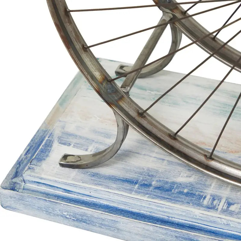 Console industrielle marron/bleu avec châssis à deux roues et base étagée