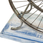 Console industrielle marron/bleu avec châssis à deux roues et base étagée