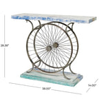 Console industrielle marron/bleu avec châssis à deux roues et base étagée
