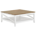 Table basse en X de style campagnard, blanc et marron