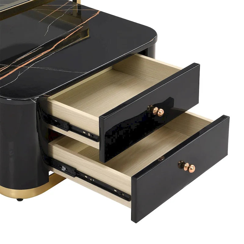 Tables basses gigognes carrées Golden White / Golden Black avec tiroirs, lot de 2