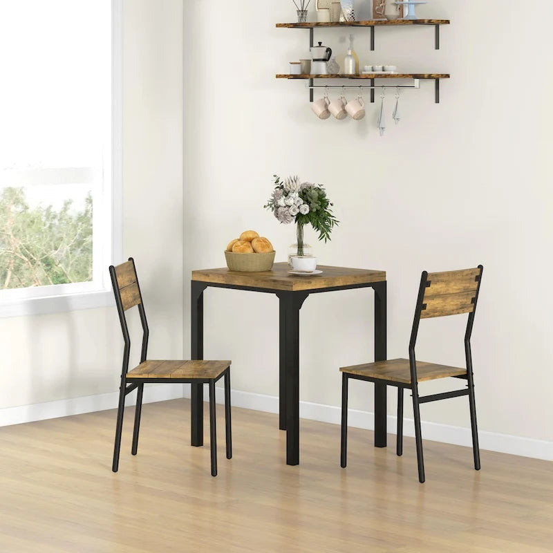 Ensemble de table à manger 3 pièces pour 2 personnes, hauteur comptoir, marron rustique