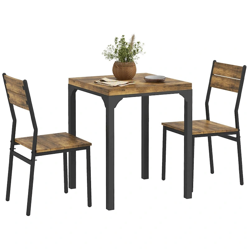Ensemble de table à manger 3 pièces pour 2 personnes, hauteur comptoir, marron rustique