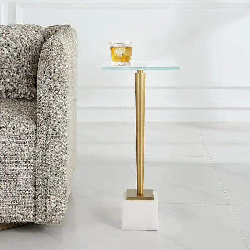 Table d'appoint ronde en laiton et verre blanc – Unité