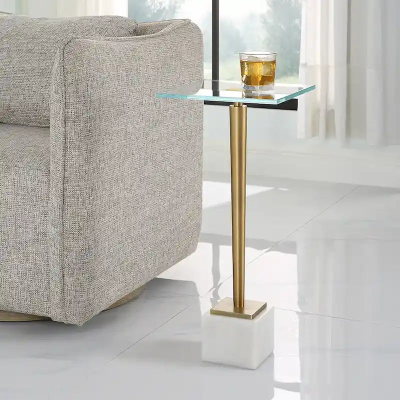 Table d'appoint ronde en laiton et verre blanc – Unité