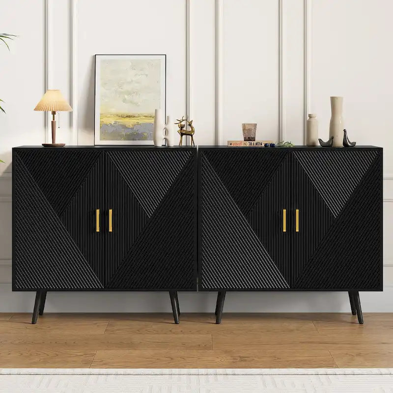 Buffet Bahut Noir à 4 Portes avec Étagères Réglables