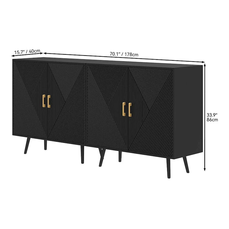 Buffet Bahut Noir à 4 Portes avec Étagères Réglables