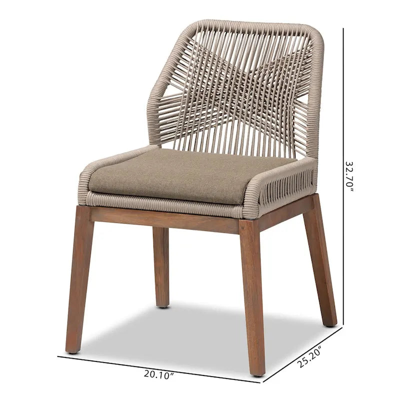 Chaise de salle à manger en acajou tressé, style moderne de transition, grise