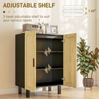 Buffet à porte en rotin blanc/noir pour 1 — Étagères réglables à 3 niveaux