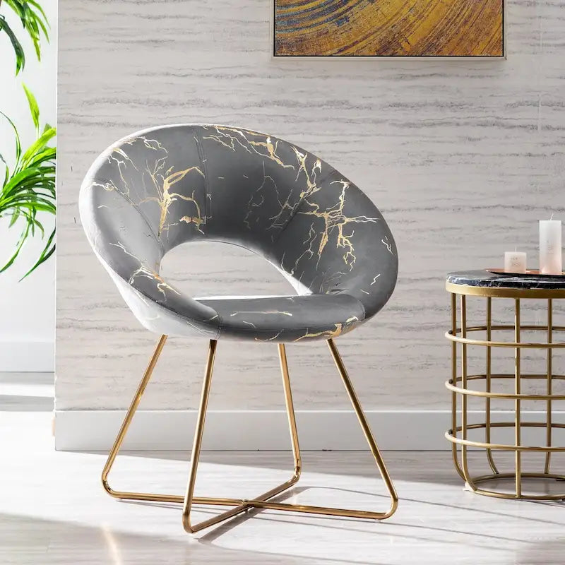 Fauteuil d'appoint en velours avec motif doré, noir / vert foncé / gris, 1 place