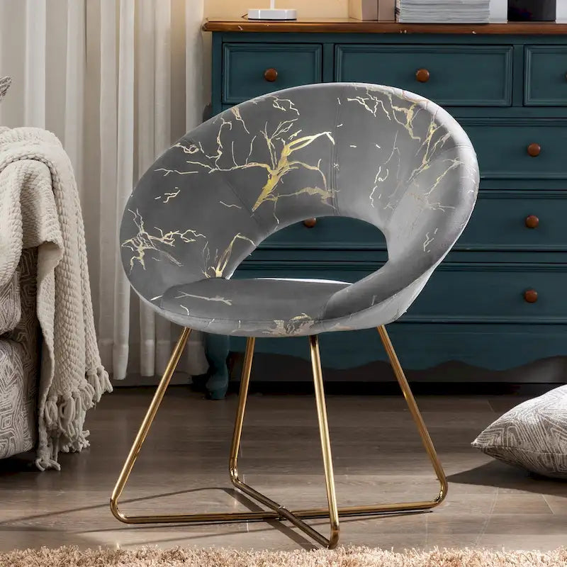 Fauteuil d'appoint en velours avec motif doré, noir / vert foncé / gris, 1 place