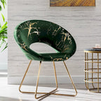 Fauteuil d'appoint en velours avec motif doré, noir / vert foncé / gris, 1 place